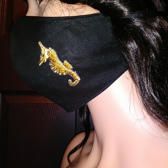 Metallic Gold Seahorse Face Mask - Picture 2 of 2